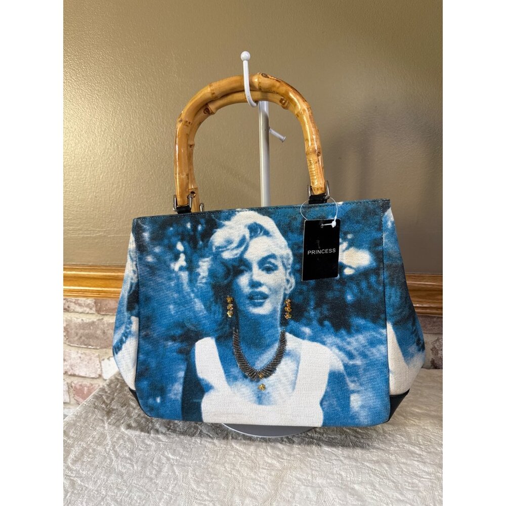 Marilyn Monroe Canvas Tote Bag With Bamboo Handles & Beaded Details